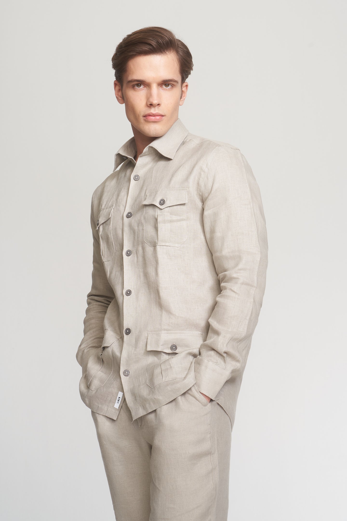 Beige Linen Shirt Jacket